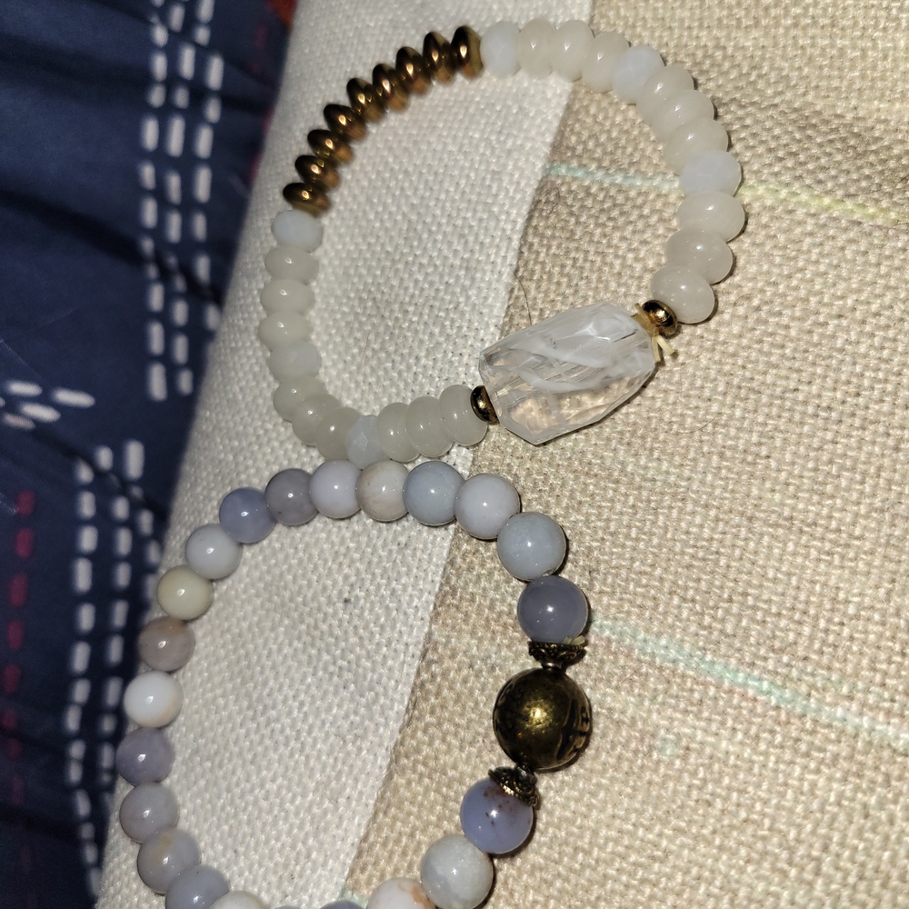 Amazonite & Chalcedony Non Magnetic Spacers Set Of 2 Beaded Stretch Bracelets
